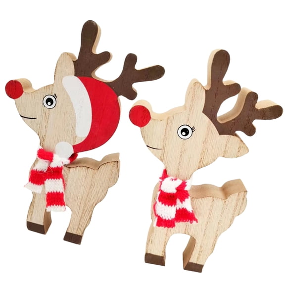 Homoyoyo Christmas Wood Deer Ornaments 2 Pieces Festive Holiday Decor for Table, Shelf, and Home Decoration