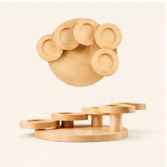 Homoyoyo Wooden Five Layer Sushi Display Stand Floral Shape Serving Rack