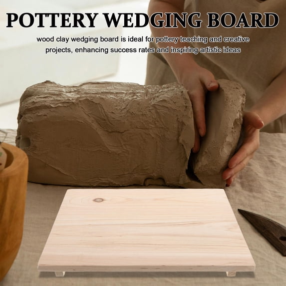 Homoyoyo Ceramic Clay Wedging Board with Wood Base, Khaki Drying Board for Pottery Sculpting and Craft Accessories, 1 Set
