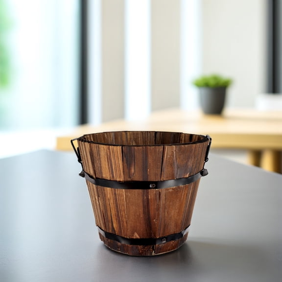 Homoyoyo Brown Wooden Round Planter with Flat Rim, Perfect for Indoor and Outdoor Decorative Plants and Garden Use