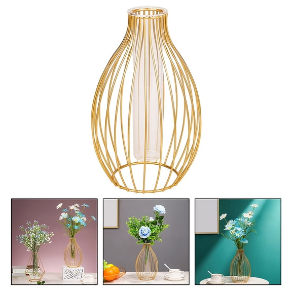 Homoyoyo Glass Tube Landscape Vase with Iron Stand, Decorative Flower Vase Set for Home and Office