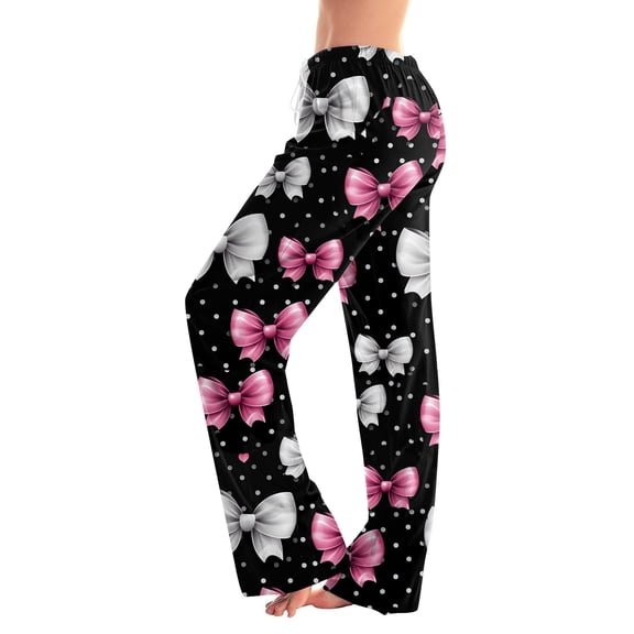 Homozy 2026 Fall Woman Pajama Pants Cute Bow Print Drawstring Pj Pants Soft and Comfortable Casual Baggy Bottoms Pants Dark Gray XXL