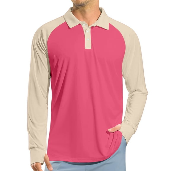 Homozy Color Block Polo Shirts for Men Slim Fit Raglan Long Sleeve Autumn Winter Shirt Sports Lightweight T Shirts