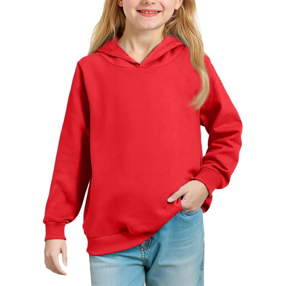 Homozy Cute Hoodies for Teen Girls Long Sleeve Solid Color Sweatshirts Pullover for Girls Red 3-4 Years