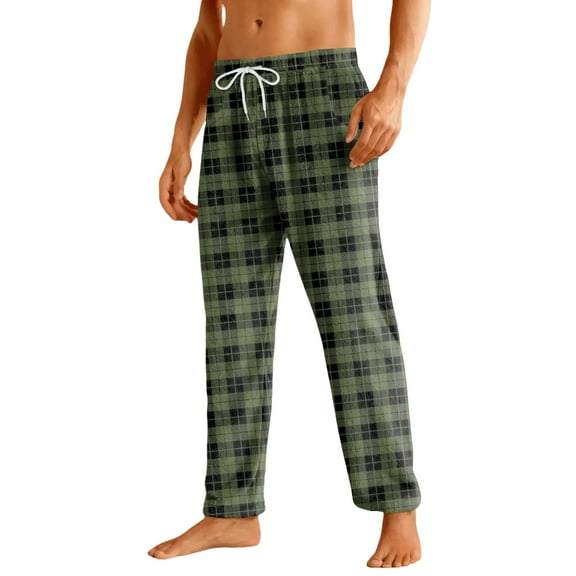 Homozy Flannel Pj Pants for Men Flannel Plaid Drawstring M-3xl Loose Fit Casual Baggy Loose Pj Pants Army Green 2XL