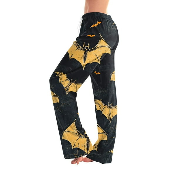 Homozy Halloween Women's Pajama Pants Pumpkin Casual Elastic Waist Pajama Bottoms Lounge Pant Wide Leg Drawstring Bottoms Yellow L