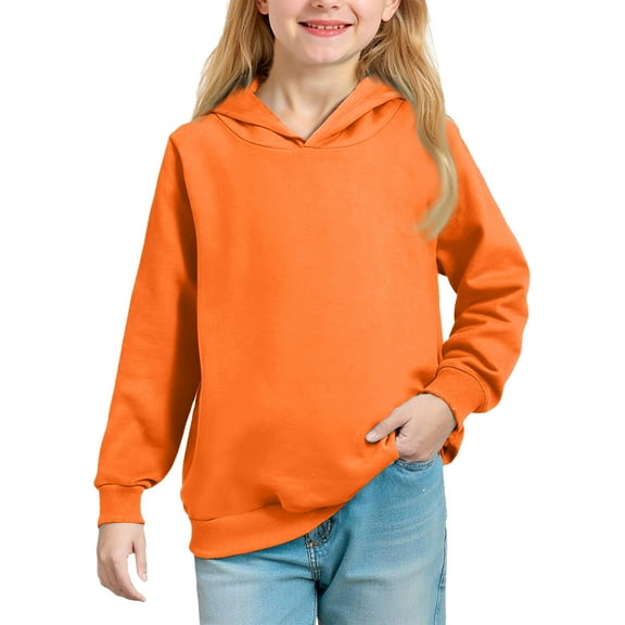 Homozy Hoodies for Girls Trendy Long Sleeve Solid Color Sweatshirts Drop Shoulder Hoody Tops Trendy Pullovers Orange 5-6 Years