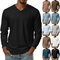 Homozy Long Sleeve Mens Golf Tshirts Slim Fit V Neck Tee Tops S-5xl Fall Spring Basic Casual Pullover Solid Color T-Shirts