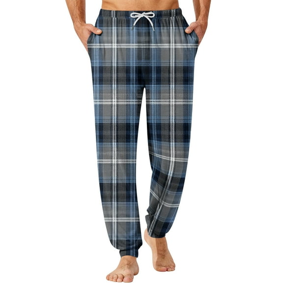 Homozy M-3xl Plaid Joggers Sleep Lounge Pants for Women Big and Tall Elastic Waist Drawstring Slim Fit Mens Pj Bottoms Trendy Cozy Sleepwear Bottoms with Pockets Blue 3XL