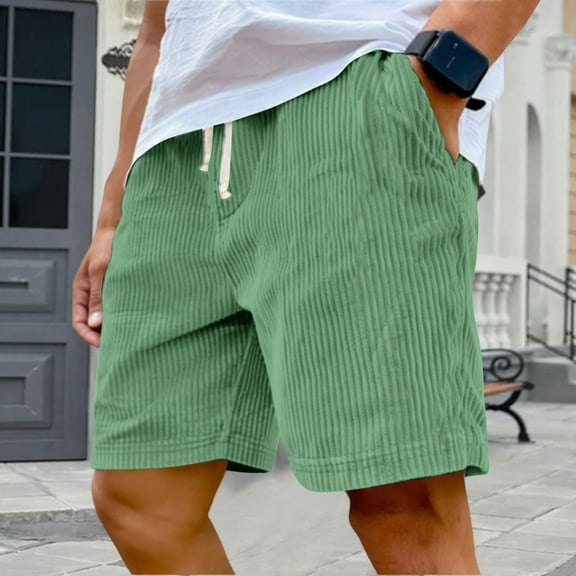 Homozy Men's Casual Corduroy Shorts Casual Short Drawstring Elastic Waist Summer Outdoor Casual Shorts with Pockets