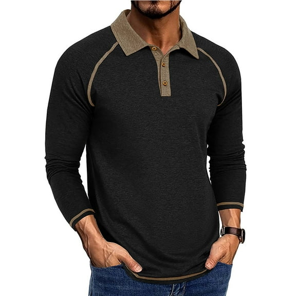 Homozy Men's Casual Polo Shirts Classic Button Basic Long Sleeve Shirt 2026 Autumn Winter Mens Tees Stylish Tops