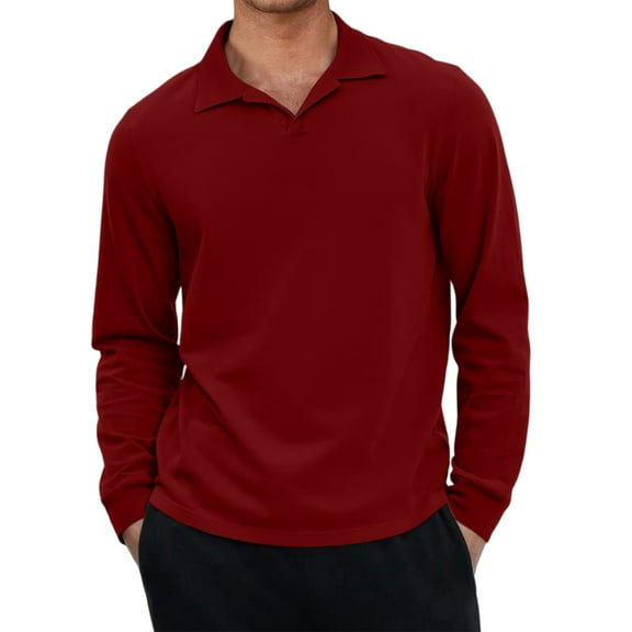 Homozy Men's Polo Shirts M-4xl Big and Tall Henley Shirts Long Sleeve Solid Color Casual Trendy Lightweight Workout Fashion Shirt Deep Red 4XL
