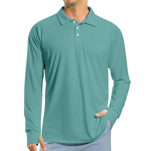 Homozy Men's Quick Dry Golf Polo Shirts Raglan Long Sleeve Solid Color Shirt Sports Lightweight T Shirts