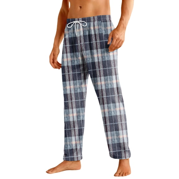 Homozy Oversized Pj Pants for Men Flannel Plaid Warm M-3xl Plus Size Casual Baggy Loose Pj Pants Blue XL