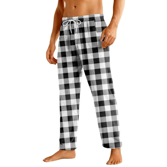 Homozy Oversized Plaid Pajama Pants Men Flannel Plaid Warm M-3xl Loose Fit Casual Baggy Loose Pj Pants White XL