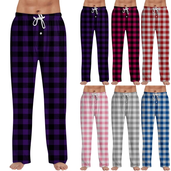 Homozy Oversized Plaid Pajama Pants for Men S-3xl Plus Size Sleep Lounge Pants Elastic Waist Lightweight Casual Baggy Loose Pj Pants Hot Pink M