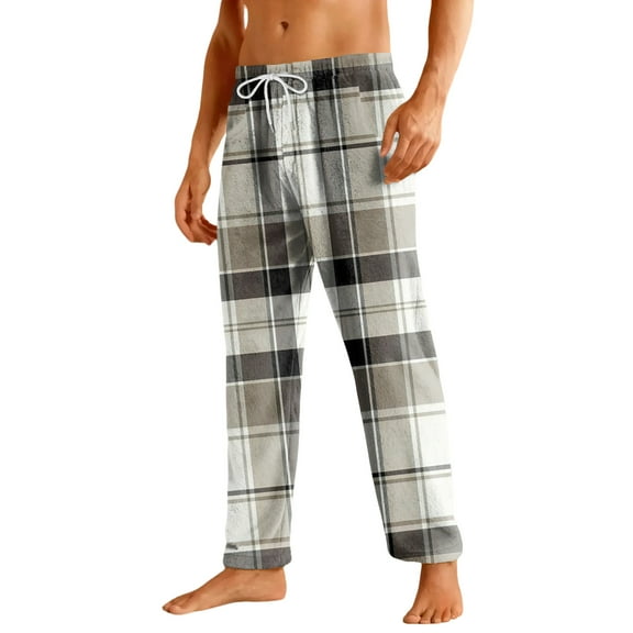 Homozy Oversized Plaid Pajamas Bottoms Men Flannel Plaid Wide Leg M-3xl Plus Size Casual Baggy Bottoms Pants Khaki M
