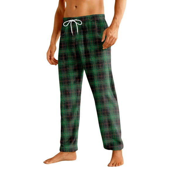 Homozy Plaid Pajamas Bottoms for Men Flannel Plaid Wide Leg M-3xl Oversized Comfy Loose Sleepwear Full Length Pants Green 2XL