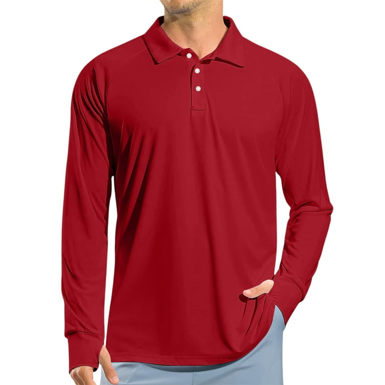 Homozy Polo Shirts for Men Big and Tall Raglan Long Sleeve Solid