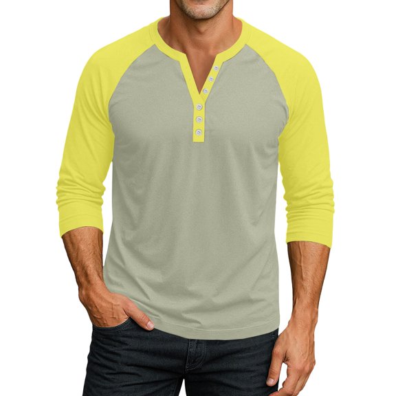Homozy Raglan Henley Shirt for Men, Fall Henley Crew Neck Tee Shirts, Loose Tee for Men Big and Tall