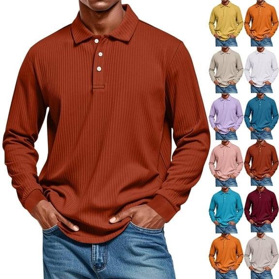 Homozy Slim Fit Long Sleeve Polo Shirts for Men Turn-Down Collar Long Sleeve Tshirts Casual Fall Spring Button T-Shirt Royal Blue L