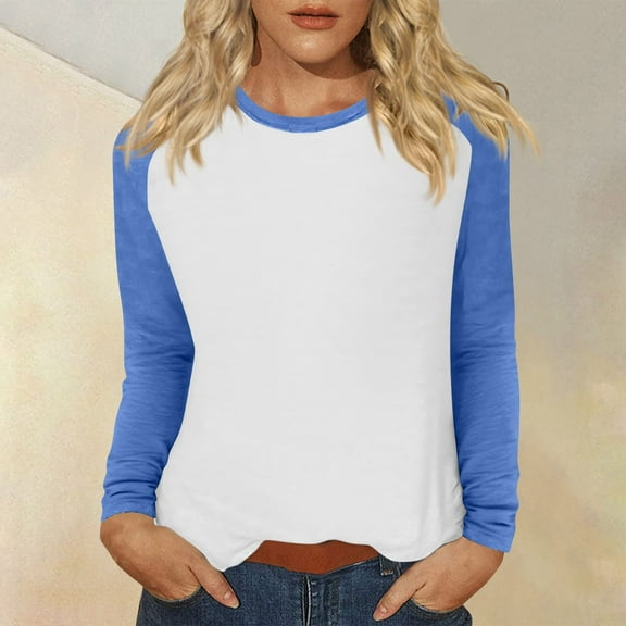 Homozy Women's Raglan T Shirts Color Block Long Sleeve T-Shirts Casual Basic Fall Tee Tops Blue M