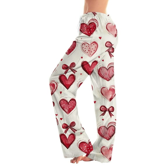 Homozy Womens Fall Sleep Lounge Pants Cute Bow Print Drawstring Pj Pants Soft and Comfortable Casual Elastic Waist Pajama Bottoms Vermilion XL