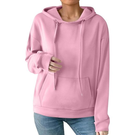 Homozy Womens Hoodies Long Sleeve Fleece Soft Hoodie with Kangaroo Pockets Fleece Sweatshirt Casual Fall Hoodie Pink S