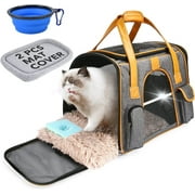 Hompet Cat Carriers with Memory Foam Mat for Small Medium Cats, Foldable Dog Soft-Sided Carrier for Small Dog Puppy, Pet Travel Carrier with 2Pcs Removable/Washable Mat Cover