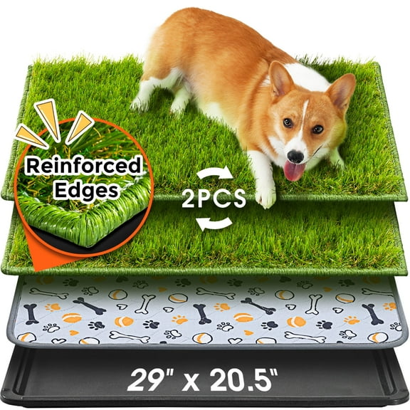 Hompet Dog Grass Pad with Tray Large, 29"x20.5", 2 Reusable Artificial Turf for Dogs Potty, Quickly Absorbency Portable Dog Litter Box, Waterproof Non-Slip Washable Pee Pads