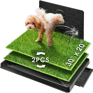 Hompet Dog Grass Pad with Tray Large 30"20", 2 Pcs Artificial Grass Training Pads with Pee Baffle Patch Puppy Turf Potty for Indoor and Outdoor Use, Ideal for Small and Medium Dogs