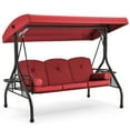 thumbnail image 1 of Homrest 3 Seat Outdoor Porch Swing with Adjustable Canopy, Cushions, and Cup Holder - Wine Red, 1 of 8