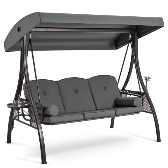 Homrest 3 Seat Outdoor Porch Swing with Adjustable Canopy, Cushions, and Pillow