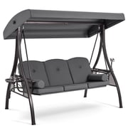 Homrest 3 Seat Outdoor Porch Swing with Adjustable Canopy, Cushions, and Pillow