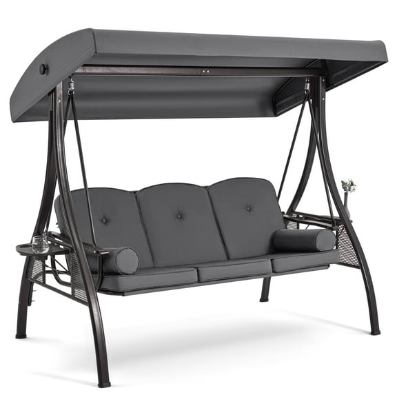 Homrest 3 Seat Outdoor Porch Swing with Adjustable Canopy, Cushions, and Pillow