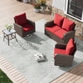 thumbnail image 1 of Homrest 4 Piece Wicker Patio Furniture Set, 360 Degree Outdoor Swivel Patio Chairs w/ Coffee Table and Loveseat, Small Patio Furniture Set for Garden, Deck and Poolside (Wine Red), 1 of 8