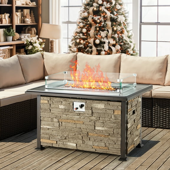 Homrest 44 Inch Aluminum Propane Fire Pit Table, Hand-Painted Table Top, 50,000 BTU w/ CSA Certification, Gray