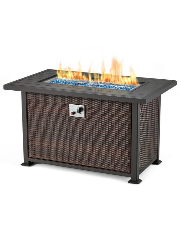 Homrest 44in Fire Pit Table 50,000 BTU Auto-Ignition Propane Fire Pit with 2 Hidden Side Hooks, Aluminum Hand-Painted Table Top for Patio&Garden