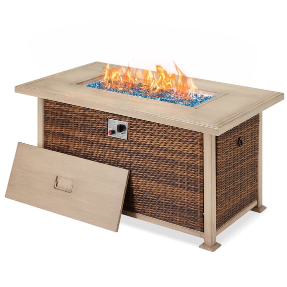 Homrest 50 inch Fire Pit Table,Aluminum table top,propane,Gray and Brown Half-Round Rattan