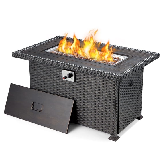 Homrest Aluminum Fire Pit Table, Propane Fire Table for Outside,44in 50,000 BTU Auto-Ignition Fire Table w/ CSA Certification,Hand-Painted Table Top,Cover,Glass Beads(Black)