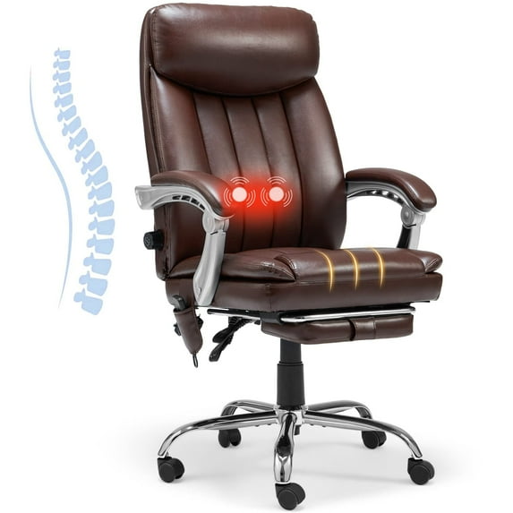 Homrest Ergonomic Executive Office Chair w/ Adjustable Lumbar Back Support and Massage Home Office Desk Chair,Brown
