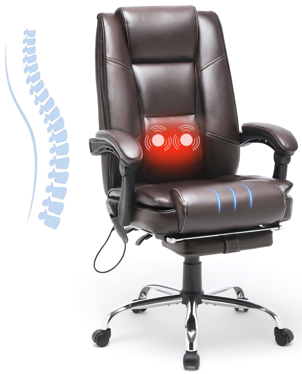 Office Ergomomic Heated Vibrating Massage Chair PU Leather Swivel