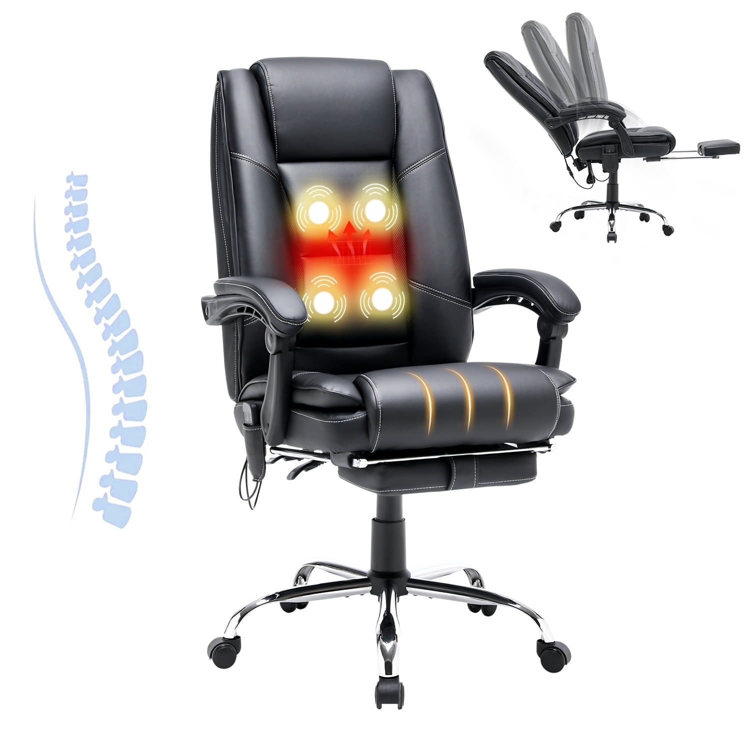 Homrest Ergonomic Indoor Massage Heated PU Leather Office Chair, Black