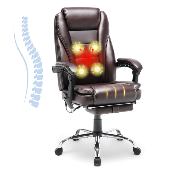 Homrest Ergonomic Leather Executive Chair with 4-point Massage and Heating, Brown