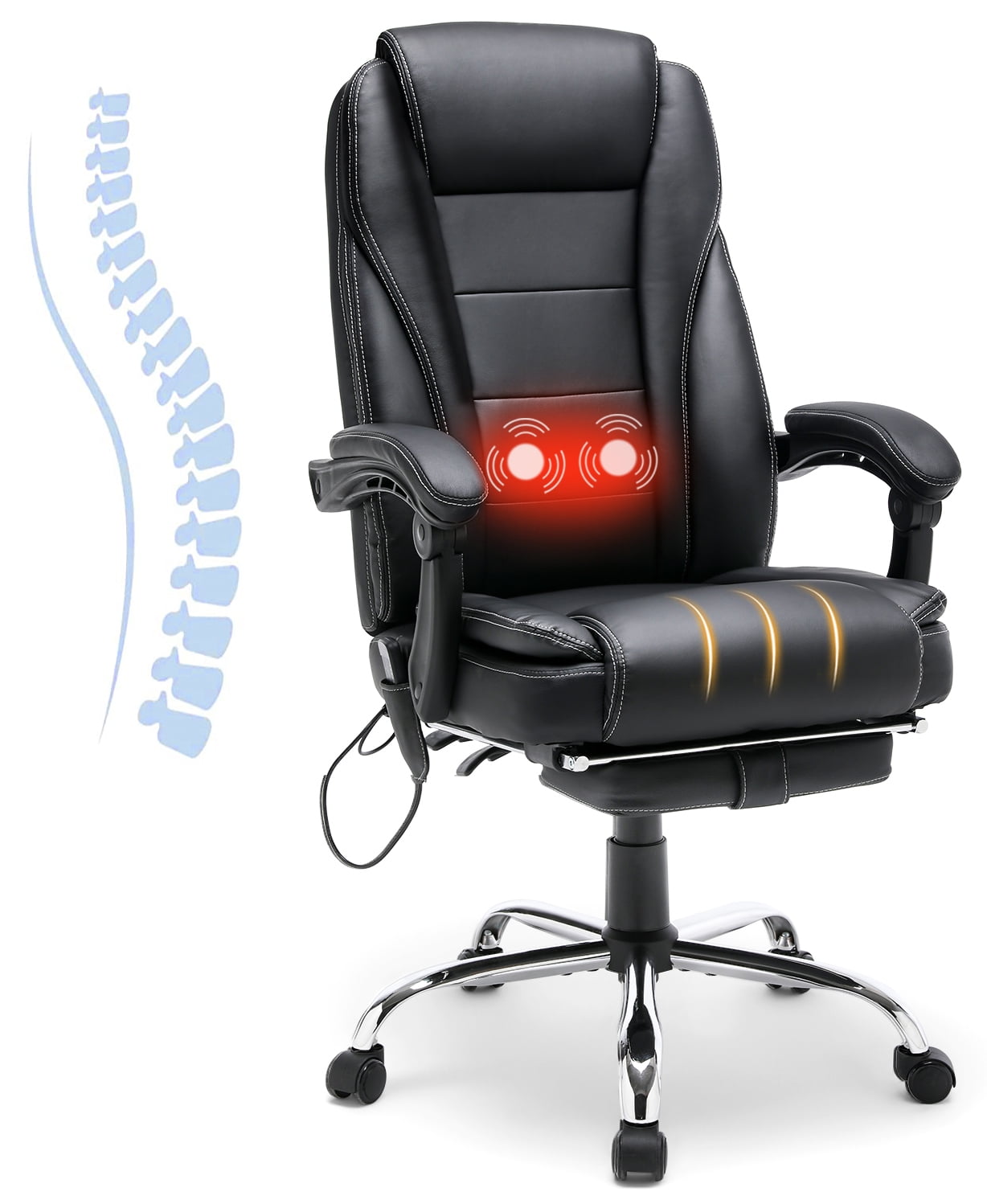 Richmond Soft Leather Massage Office Chair with Armrest Adjustable Ergonomic Desk Chair with Footrest Black The Twillery Co.