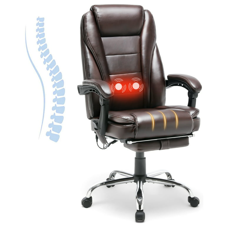 Retractable Footrest Ergonomic Swivel Office Chair with Lumbar Support  Pillow and Padded Armrests