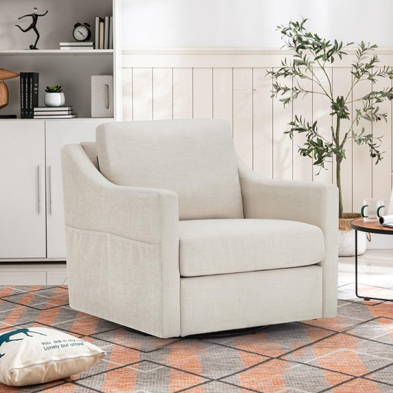 Homrest Linen Swivel Accent Armchair, Beige