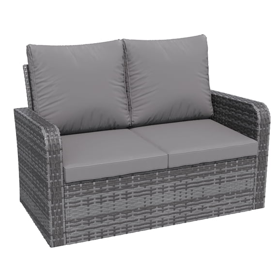 Homrest Outdoor Patio Couch Sofa, All-Weather PE Wicker Loveseat Couch, Outdoor Seating Patio Furniture Sofa with Cushions, Modern Garden Furniture for Deck, Balcony, Porch(Grey)