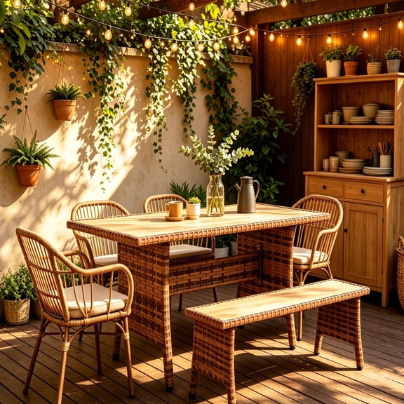 Homrest Outdoor Patio Dining Table 53", Handwoven PE Rattan Wicker Table for 4-6 People, Rectangular Metal Frame Outdoor Table for Backyard, Porch, Deck, Balcony, Garden Furniture, Brown