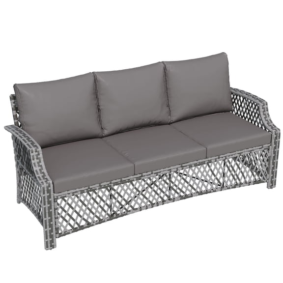 Homrest Wicker Patio Furniture 3-seat SofaOutdoor Seating Couch with Cushions, All-Weather Patio Couch for Porch, Poolside, Garden, Deck(Gray)